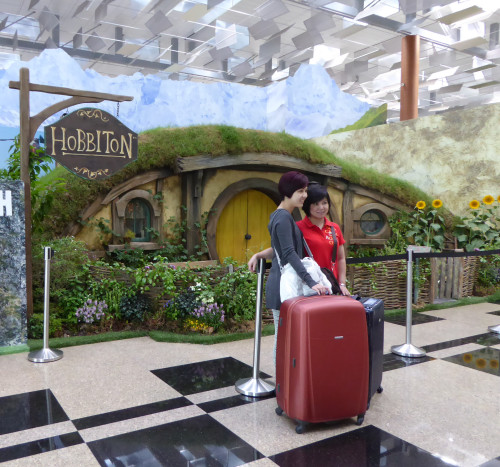 Air New Zealand has set up a Hobbit hole  in the departure hall of Terminal 3. 