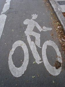Book-reading bicycle stencil Portland, Oregon