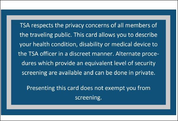 TSA Medical Notification Card back 