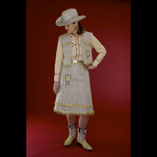 cowgirl outfit made of old phone books