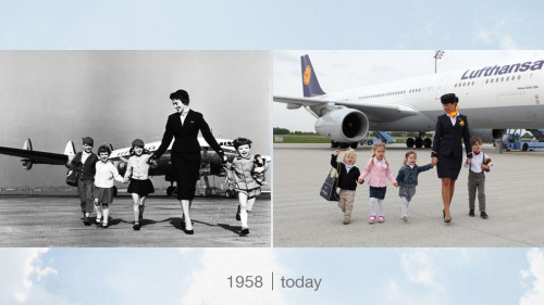 Lufthansa then and now flight attendants with kids