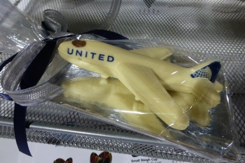 United Airlines white chocolate