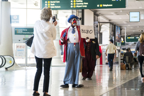 SAN DIEGO, APRIL, 29, 2016: Members of the Fern Street Circus perform at the San Diego International Airport. Photo: Gary Payne