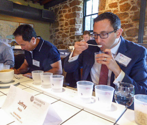Coffee University_United's Jeffrey Pelch conducts taste test at illy University of Coffee in March 2016