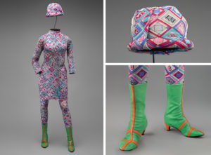 Braniff International Airways hostess uniform by Emilio Pucci  1966
Boots by Beth Levine
SFO Museum -