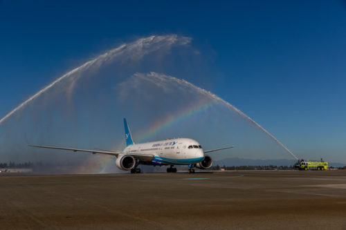 Xiamen Airlines inaugural flight linking Xiamen-Shenzhen-Seattle, 26 September 2016.
