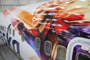 Alaska Airlines’ Captain Marvel plane – flying now