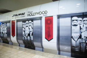 First Order Stormtroopers appear to be on a terminal train at Orlando International Airport in Orlando, Fla., Nov. 16, 2019. Disney installed these artistic renderings on the terminal shuttle stations to bring the adventure of Star Wars: Galaxy’s Edge at Disney’s Hollywood Studios to airport travelers. (Steven Diaz, photographer)