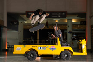 Tate Malpass performs a nollie half cab kickflip at Red Bull Terminal Takeover on April 14th, 2023. // Jonathan Mehring / Red Bull Content Pool // SI202304160269 // Usage for editorial use only //