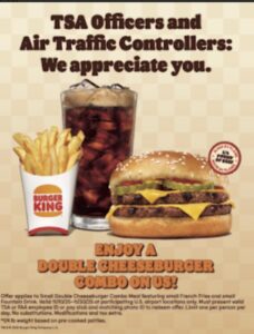 Airports, Burger King supporting federal airport workers on duty without pay